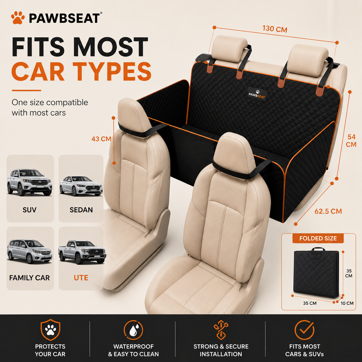PAWBSEAT – Hard Bottom Dog Car Seat Protector